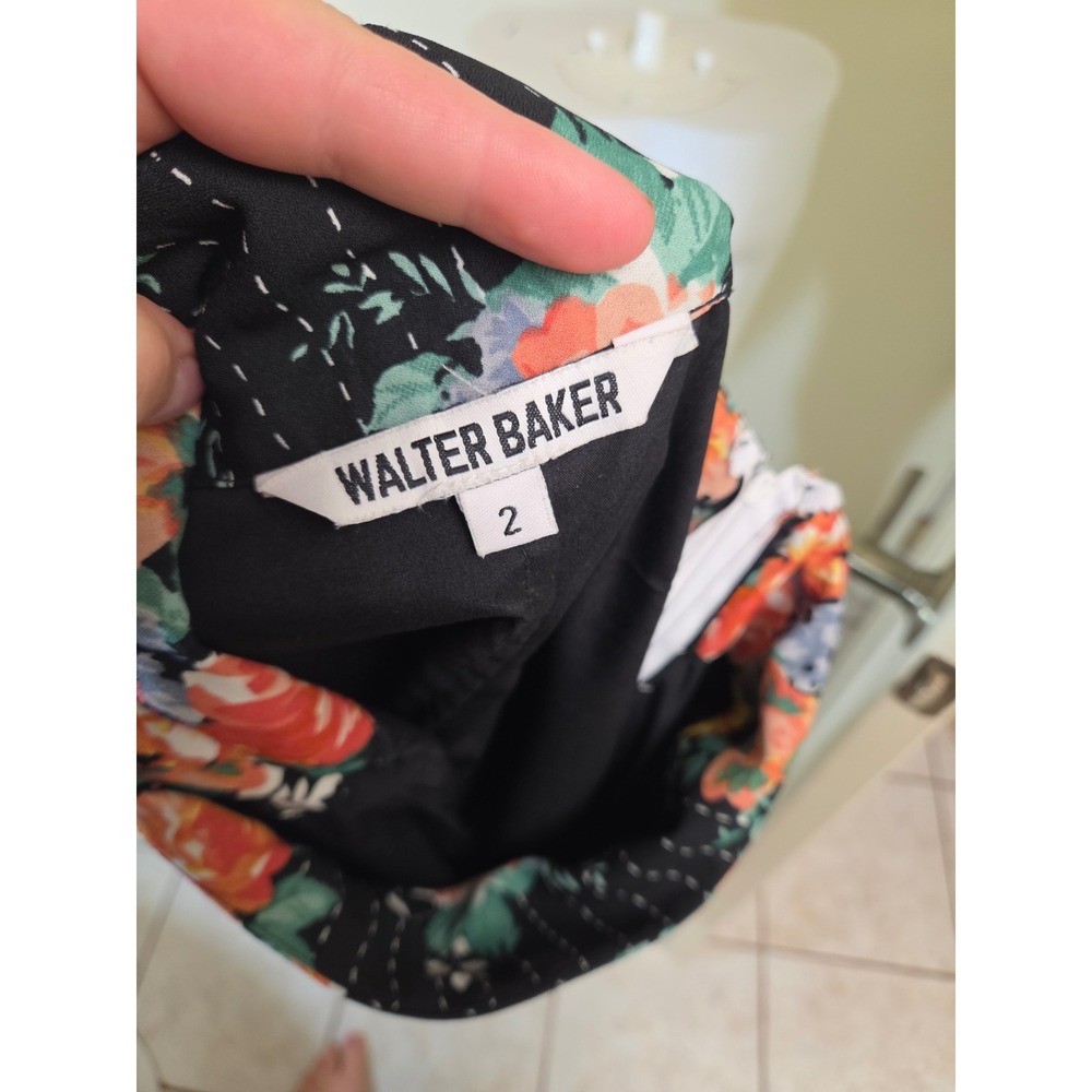 Walter‎ Baker Black Floral Handkerchief Hem Midi Skirt Size 2 Rose Pinstripe - Picture 2 of 8